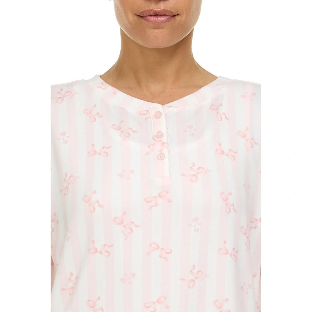 NWT Flora Nikrooz 2-Piece Pink Bows Pajama Set - Picture 8 of 15